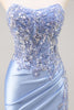 Load image into Gallery viewer, Mermaid Burgundy Strapless Sequin Long Prom Dress with Beading