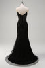 Load image into Gallery viewer, Sparkly Black Mermaid Spaghetti Straps Corset Beaded Long Prom Dress with Slit