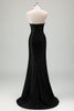 Load image into Gallery viewer, Sparkly Black Mermaid Strapless Corset Appliques Long Prom Dress with Slit