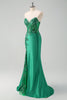 Load image into Gallery viewer, Sparkly Black Mermaid Strapless Corset Appliques Long Prom Dress with Slit