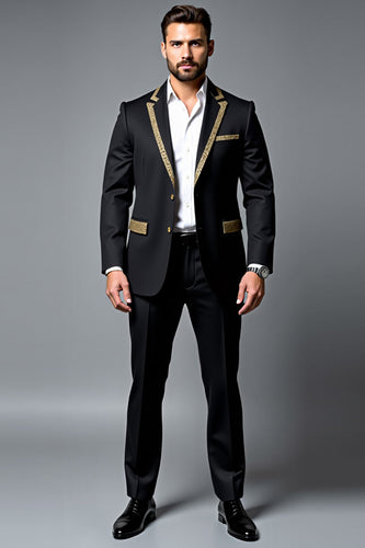 Black 2 Pieces Notched Lapel Prom Suits