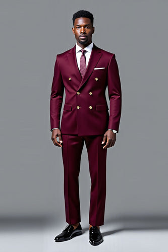 Burgundy Double-breasted 2 pieces Men's Suits
