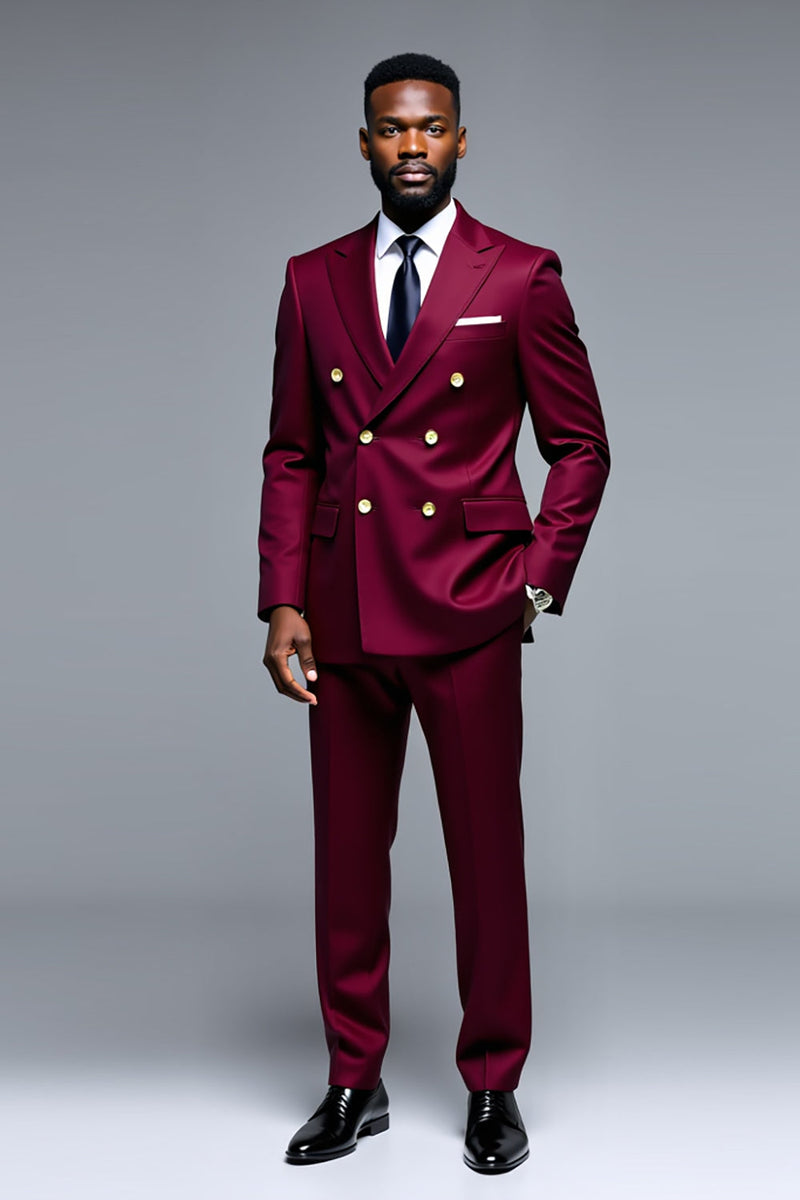 Load image into Gallery viewer, Burgundy Peak Lapel 2 Pieces Men&#39;s Prom Suits