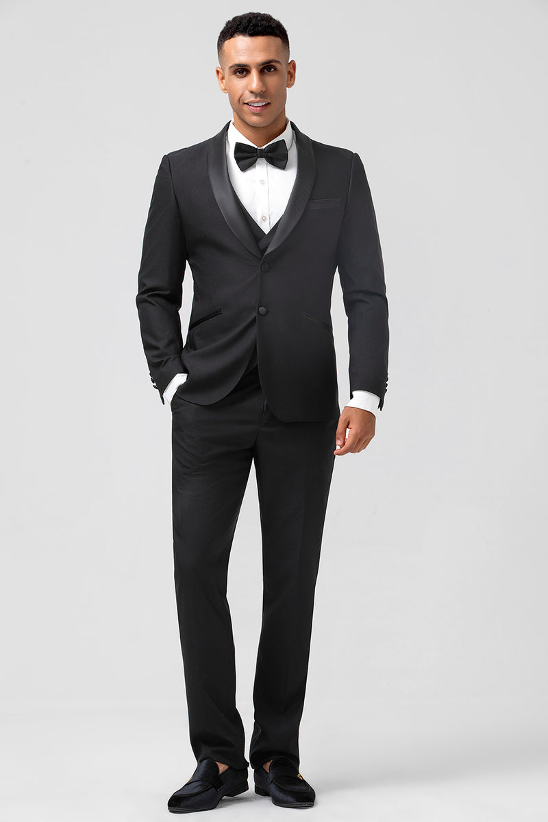 Load image into Gallery viewer, Black Shawl Lapel Single Breasted 3 Pieces Men&#39;s Suits
