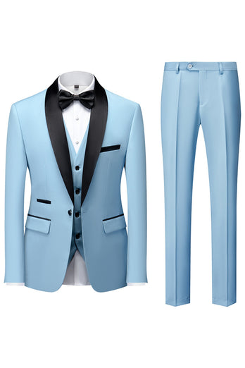 Black Shawl Lapel Single Breasted 3 Pieces Men's Suits