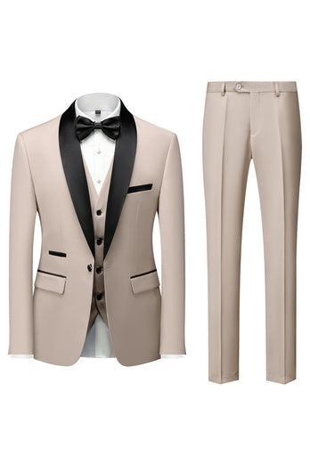 Black Shawl Lapel Single Breasted 3 Pieces Men's Suits