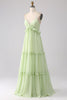 Load image into Gallery viewer, Ruffles A Line Green Bridesmaid Dress with Lace-up Back