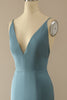 Load image into Gallery viewer, Mermaid Blue V Neck Long Prom Dress