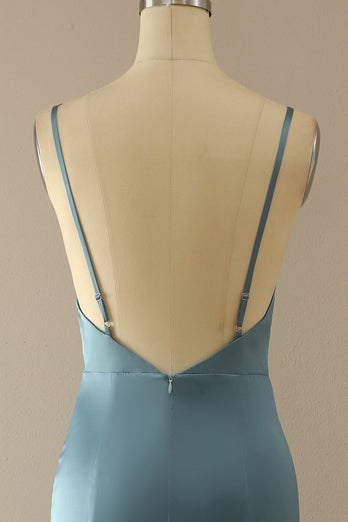 Mermaid Blue V Neck Long Prom Dress