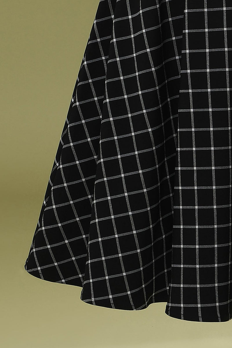 Load image into Gallery viewer, Vintage Black Plaid Midi Swing Dress