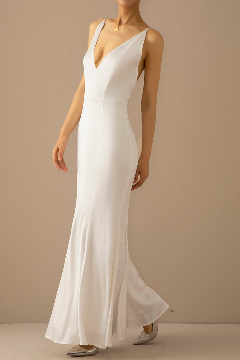 Load image into Gallery viewer, Mermaid Blue V Neck Long Prom Dress