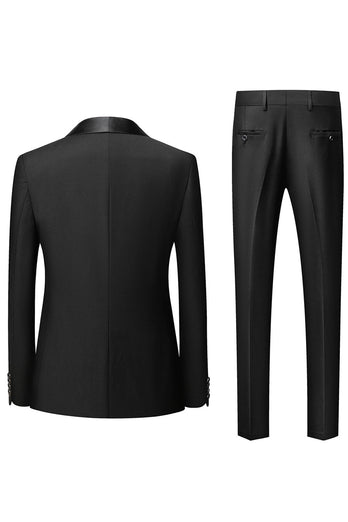 Black Shawl Lapel Single Breasted 3 Pieces Men's Suits