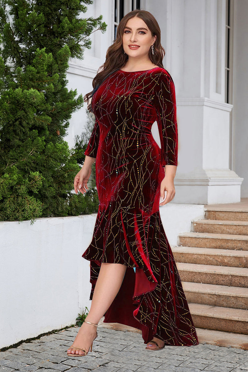 Load image into Gallery viewer, A Line Bateau Neck Black Velvet Plus Size Holiday Party Dress