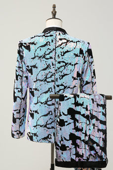 Black Sequins Mens Two-Piece Suit Shawl Lapel One Button Tuxedo