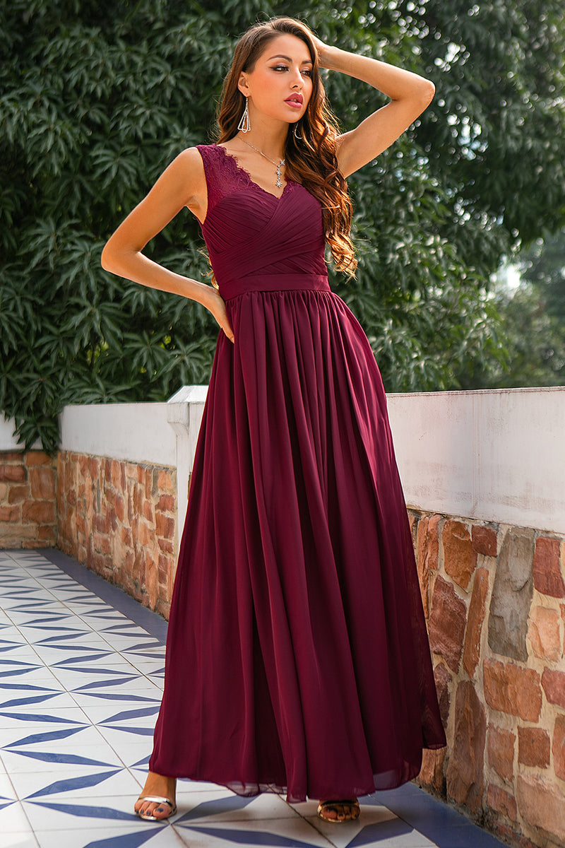 Load image into Gallery viewer, Burgundy Long Bridesmaid Dress