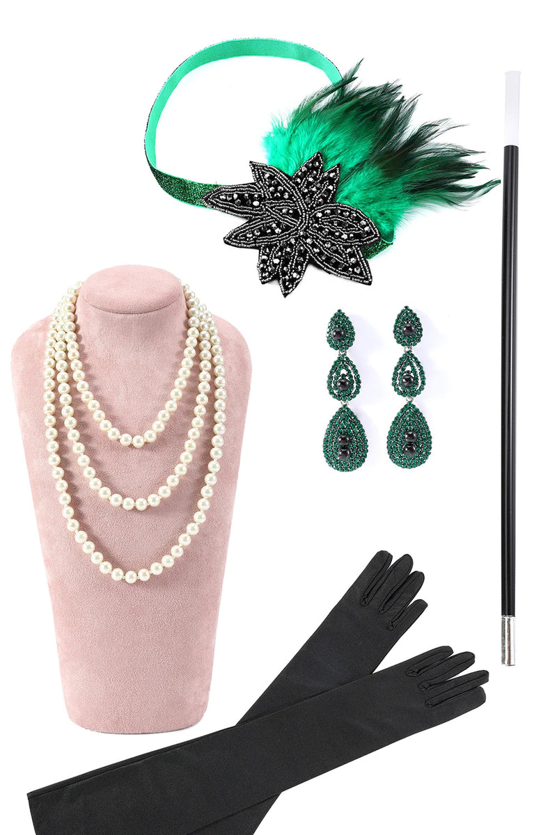 Load image into Gallery viewer, Green 1920s Party Accessories Sets