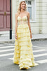 Load image into Gallery viewer, Gorgeous A Line Sweetheart Yellow Corset Prom Dress with Appliques Ruffles
