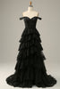 Load image into Gallery viewer, Trendy A Line Off the Shoulder Fuchsia Corset Prom Dress with Split Front