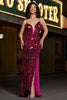 Load image into Gallery viewer, Spaghetti Straps Hot Pink Sparkly Mermaid Sequins Long Prom Dress with Slit