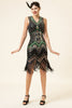 Load image into Gallery viewer, Black Green Sequins Fringes 1920s Gatsby Dress with 20s Accessories Set