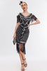 Load image into Gallery viewer, Black Golden Cold Shoulder Fringes 1920s Gatsby Dress with 20s Accessories Set