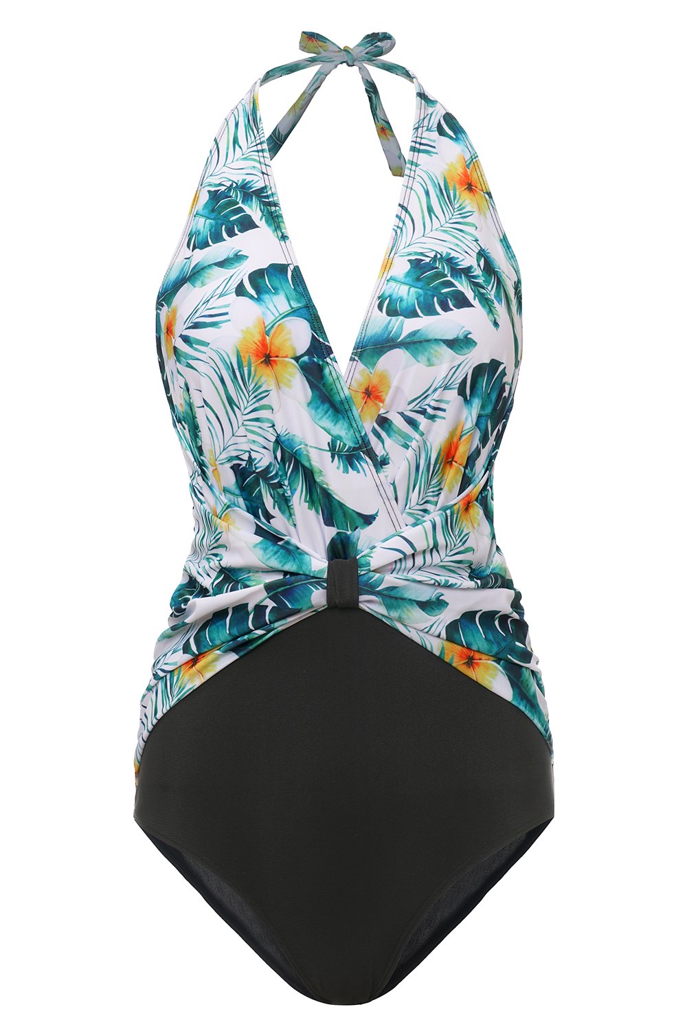 White Printed Flower One Piece Swimwear